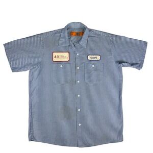 Red Kap Mens Blue Pinstripe Work Shirt "Dave" All Points Systems Patch L-SS